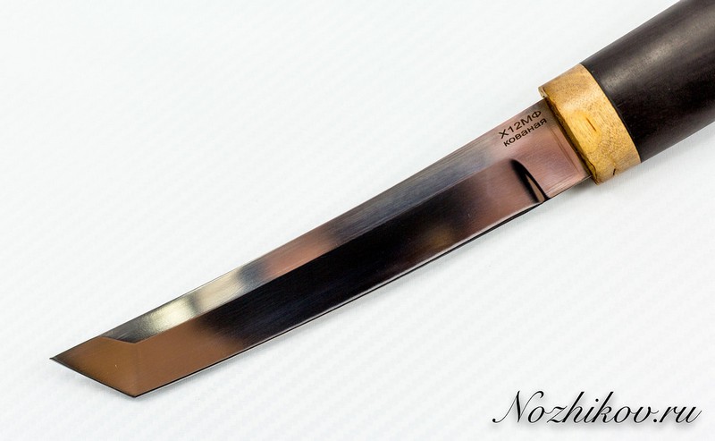 Нож Танто Х12МФ, черный граб и карельская берёза