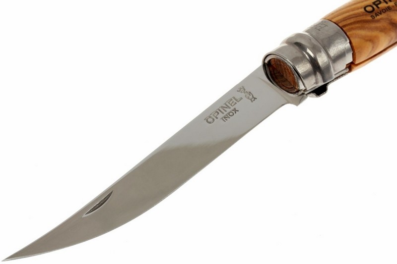 Нож складной филейный Opinel №10 VRI Folding Slim Olivewood, сталь Sandvik 12C27, рукоять из оливкового дерева, 000645