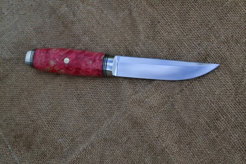 Нож Финка (вариант 3) - К340, нейзильбер, G10, стабилизированный кап клёна, мозаичный пин.