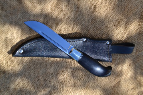 Нож Финка (вариант 1) - сталь К340, мельхиоровая оковка (маленькая), G10, стабилизированный граб.