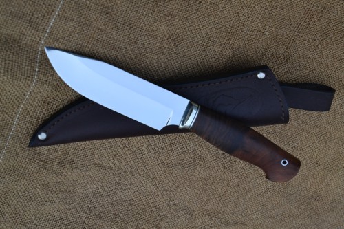 Нож Аскет - сталь D2, мельхиоровое литьё, корень ореха.